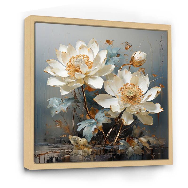 Gilded Tranquility Lotus II - impression, Cadre naturel flottant, H 16 po x l 16 po x P 1 po
