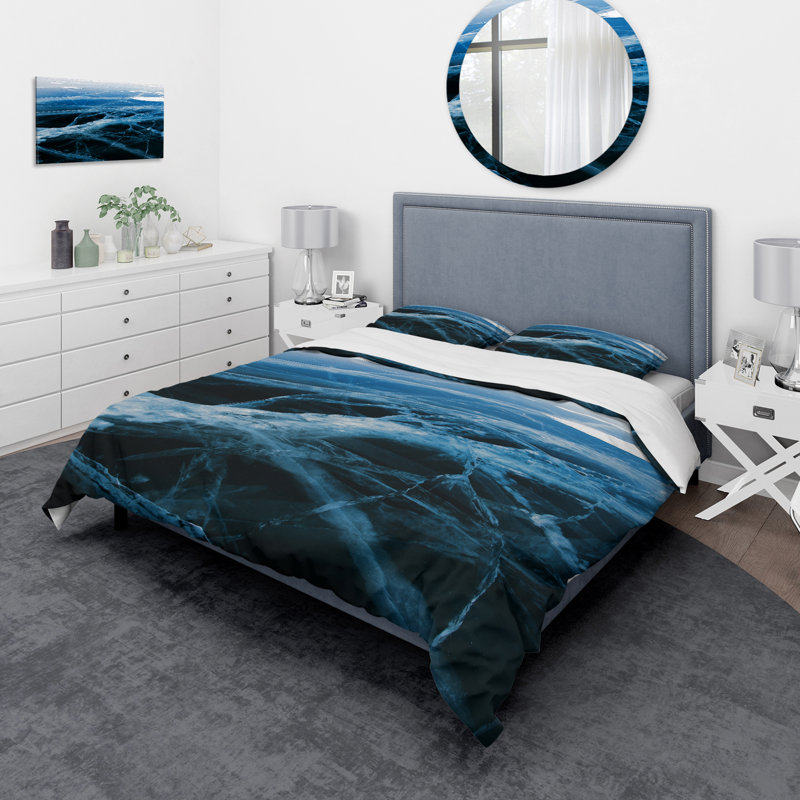 Structure de glace bleue et blanche II - ensemble de housse de couette moderne - microfibre de polyester