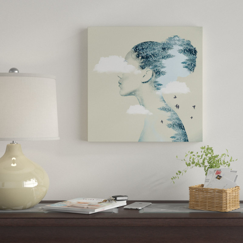 « double exposition capillaire i » par vin zzep, impression sur toile tendue, H 18 po x l 18 po x P 1,5 po, Pas de tapis