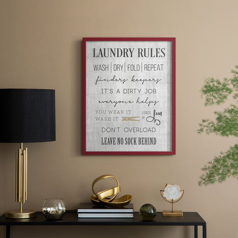 «Neutral Laundry Rules», reproduction encadrée - bois massif, H 11 po x l 9 po, Rouge
