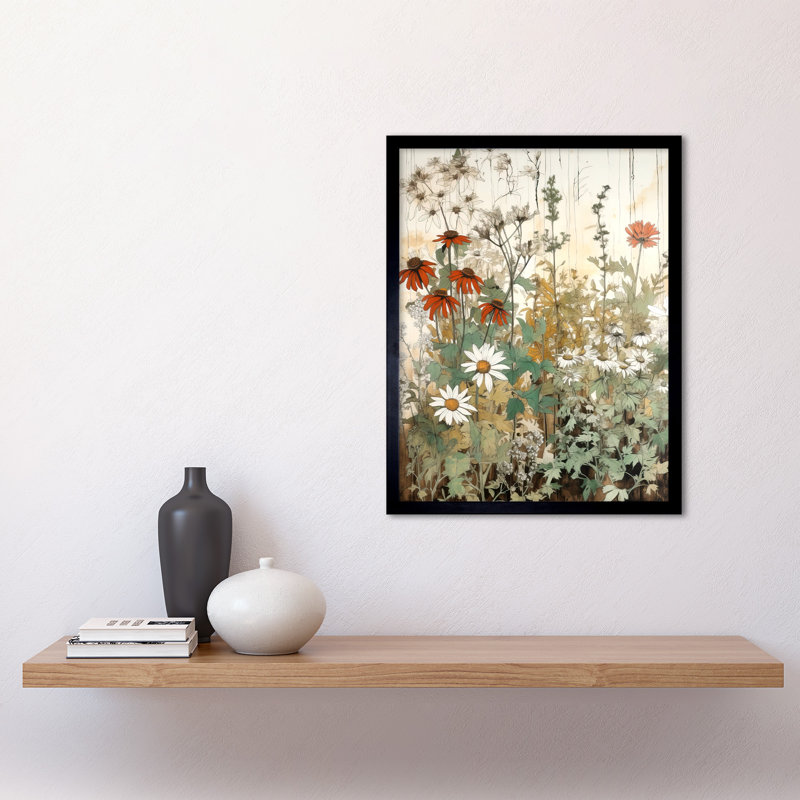 Alexisa Wildflowers Vintage Red White Daisy - Single Picture Frame Print