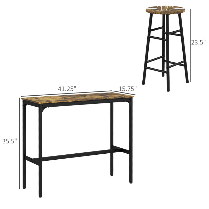 Homcom bar table set for 4, industrial high top table with bar stools, 5-piece small kitchen table and chairs for pub, dining room, rustic brown - stylish and space-saving