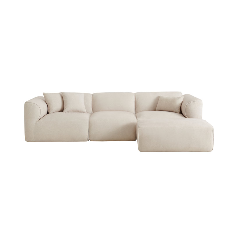 Boneless 4 - Piece Upholstered Sectional, Beige Polyester Blend