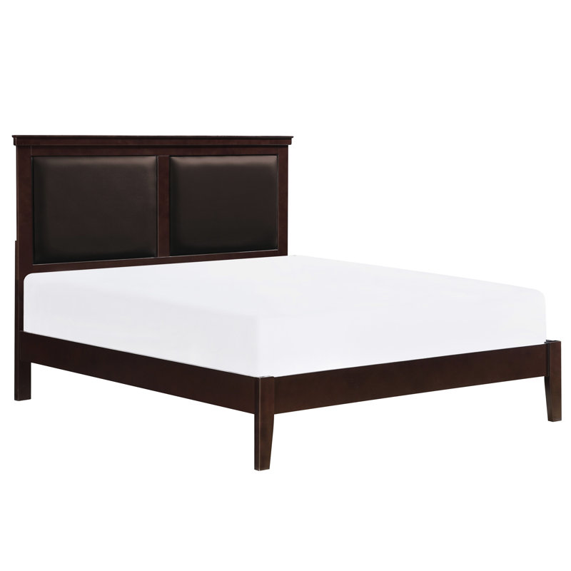 Grand lit à panneau en bois avec finition cerisier classique et tête de lit tapissier - Élément de chambre à coucher, Cherry
