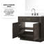 36 po L x P 22 po. Meuble-lavabo en chêne brun avec plateau en marbre de culture, robinet et baignoire miroir en chêne