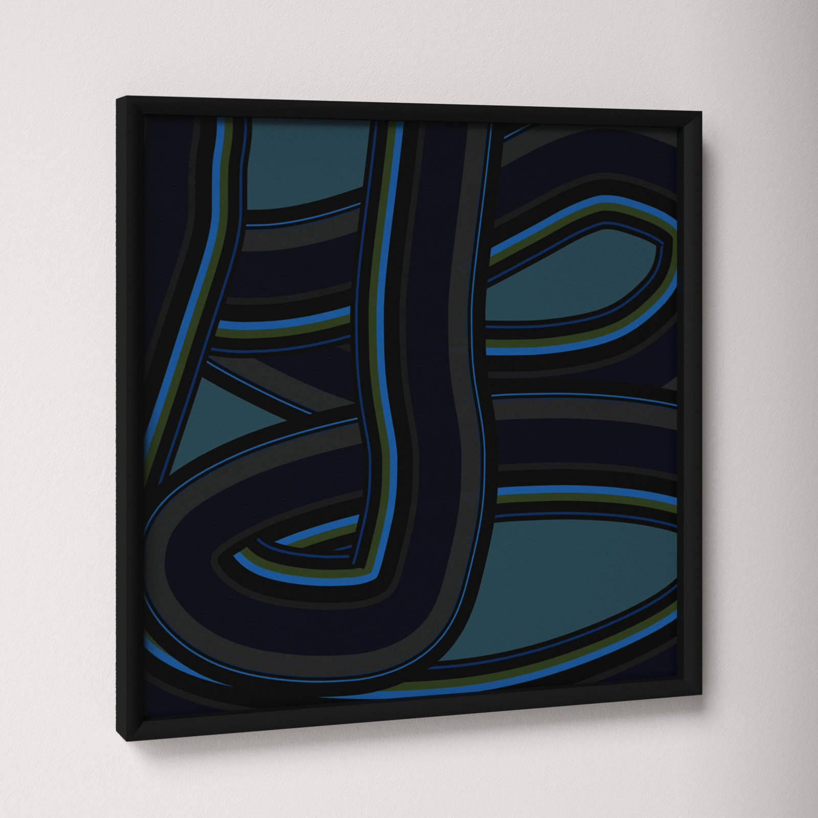 Stone Blue Twist by Jacques Pilon, 16" H x 16" W x 1.25" D, Black