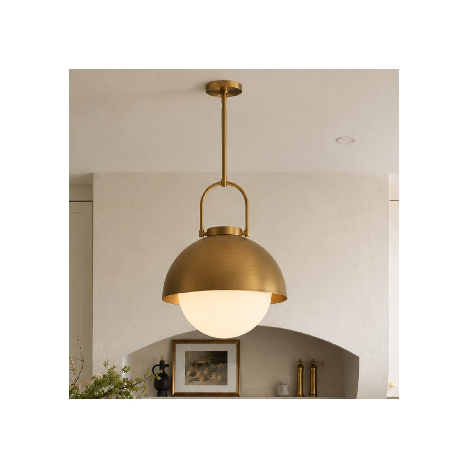 Navarre Single Light Glass Pendant, Aged Gold