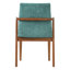 Ensemble de 2 chaises de salle à manger de style Mid-Century moderne avec accoudoirs rembourrés en tissu vert avec structure en bois d'hévéa couleur noyer, capacité de 250 lb pour la cuisine et la salle à manger
