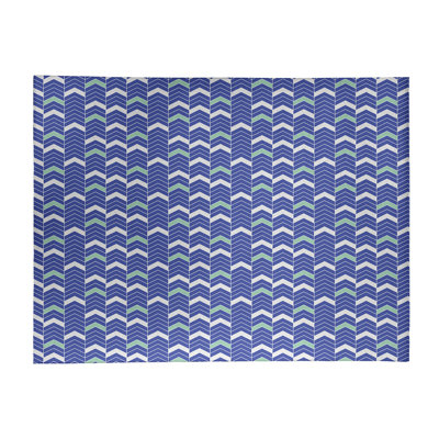 Tapis bleu / blanc doublé à chevrons