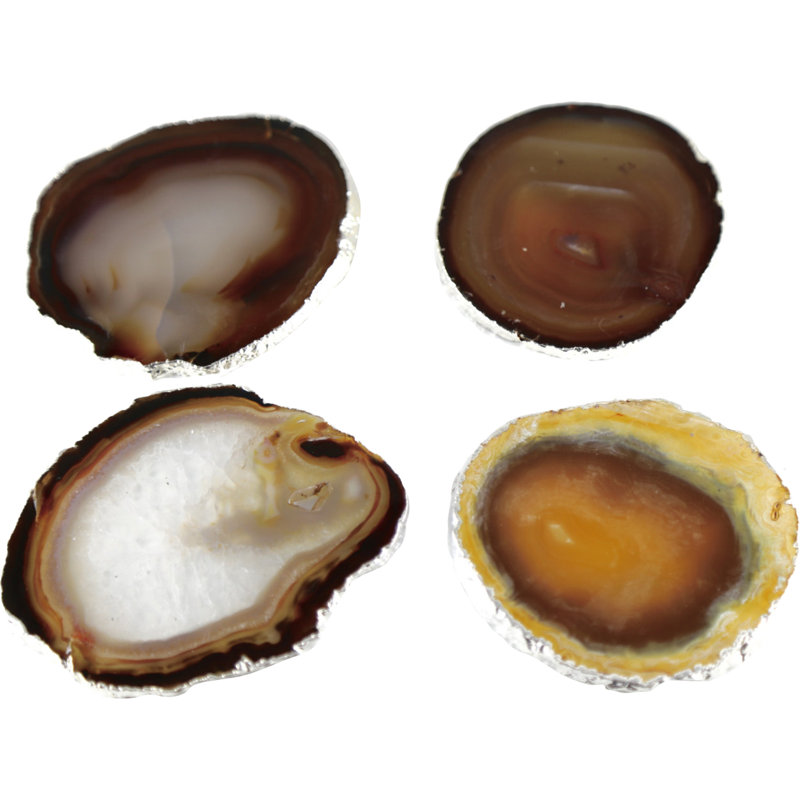 Sous-verres en agate naturelle, Plaqué argent