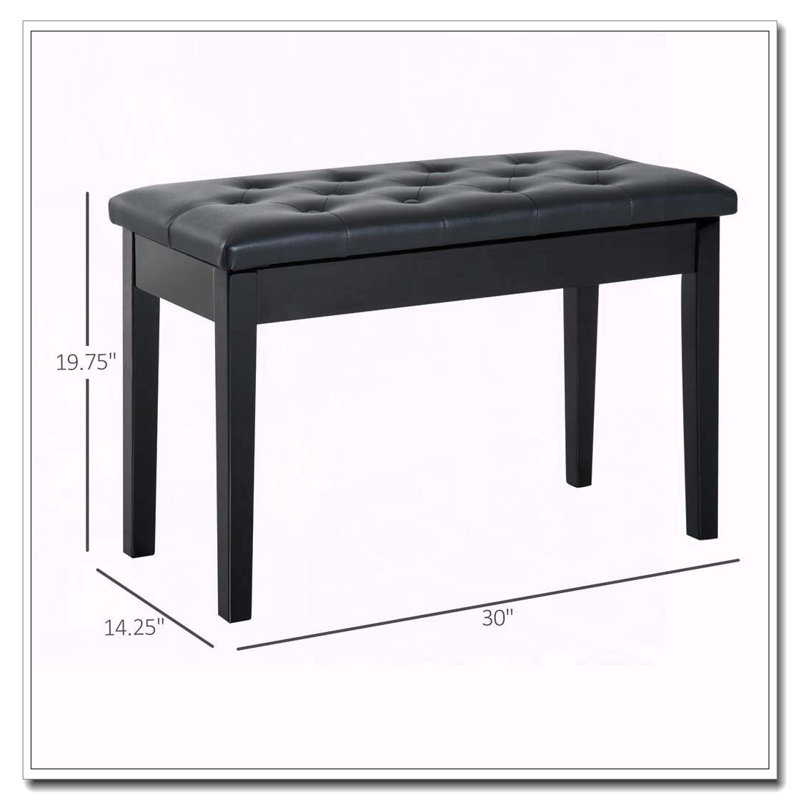 Banc de piano avec siège capitonné en similicuir, Black Faux Leather