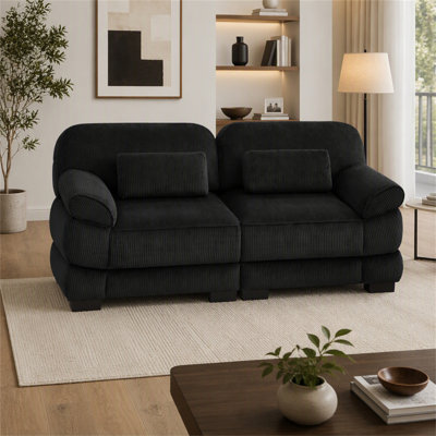 Cloud Couch 76.4 Inch Loveseat, Modern Sleek Minimalist Modular Sectional Couch, 2-Seater sofa, Comfy Thick Seat Cushions, Breathable Corduroy Fabric, Black for Living Room Bedroom & Apartment