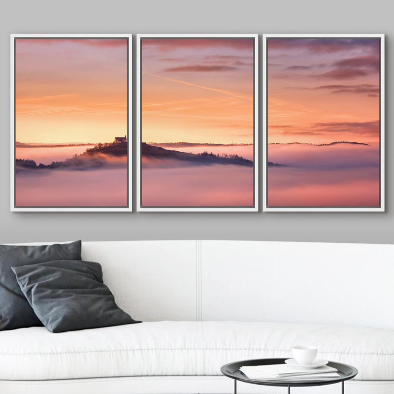Nature Paysage aérien Photographie de paysage naturel pastel SunCloud, H 36 po x l 72 po, Cadre flottant blanc
