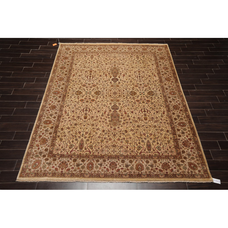 Tapis beige en laine noué à la main de conception unique 7 pi 10 po x 10 pi Elynna