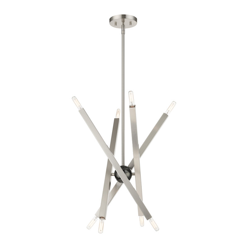 Lustre linéaire moderne Spoutnik à 8 lumières Manique, Nickel brossé