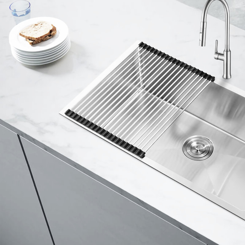 KBFmore 19 Inch Heatproof Stainless Steel Roll Up Dish Drying Rack, Collapsible and Silicone Wrapped, 19 Inch