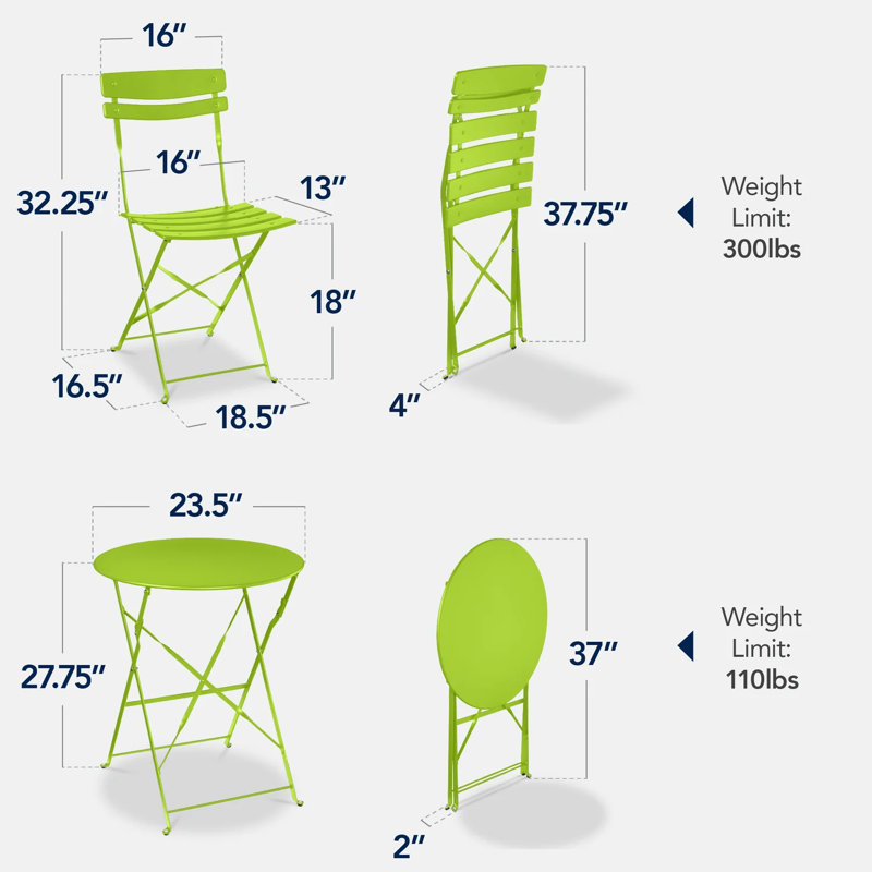 Folding Patio Bistro Set, Lime Green