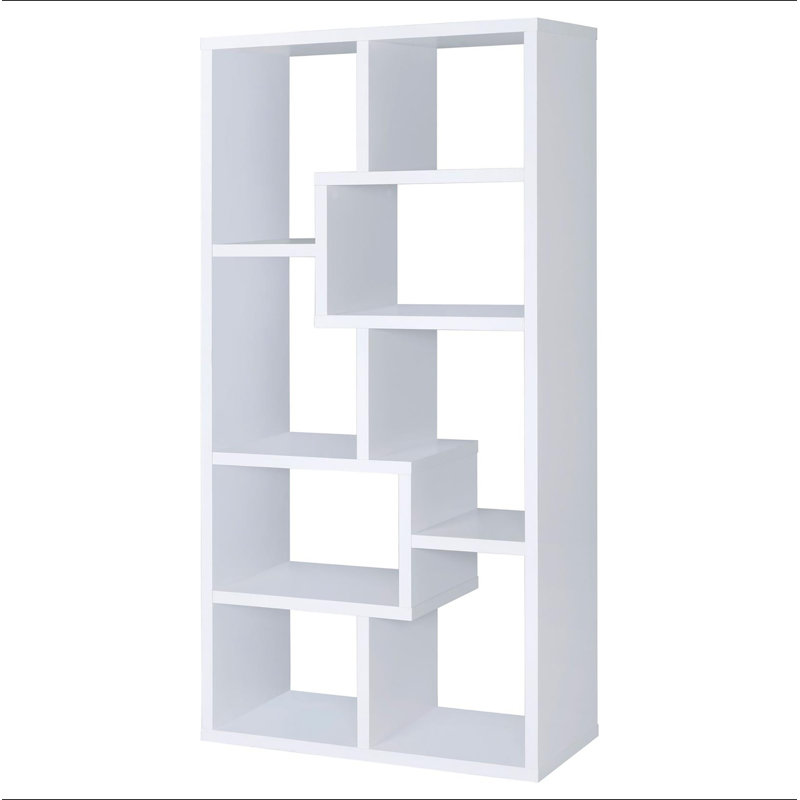8-shelf White Geometric Bookcase, White