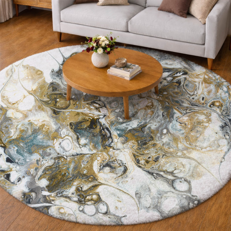 Premium Machine Washable Dream Shag ADS56 Abstract Rug, 8' Round