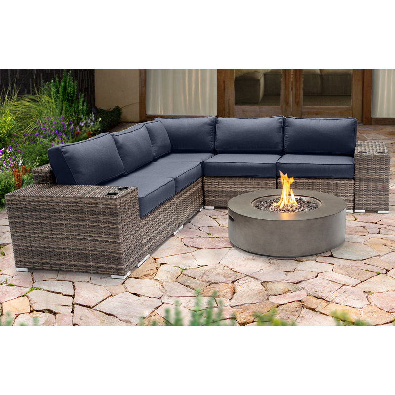 Ensemble de conversation pour 4 personnes avec foyer et coussins Sunbrella Lsi, Bleu marine Sunbrella
