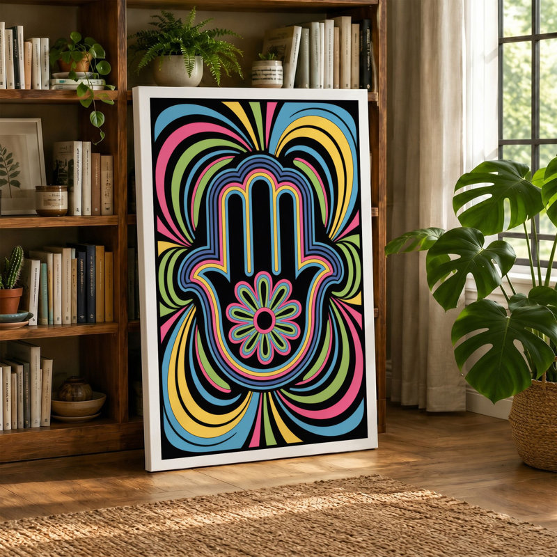 Mandala Hand Geometric - Wrapped Canvas, 18x12 - 45.7 x 30.5 cm, Teal Border