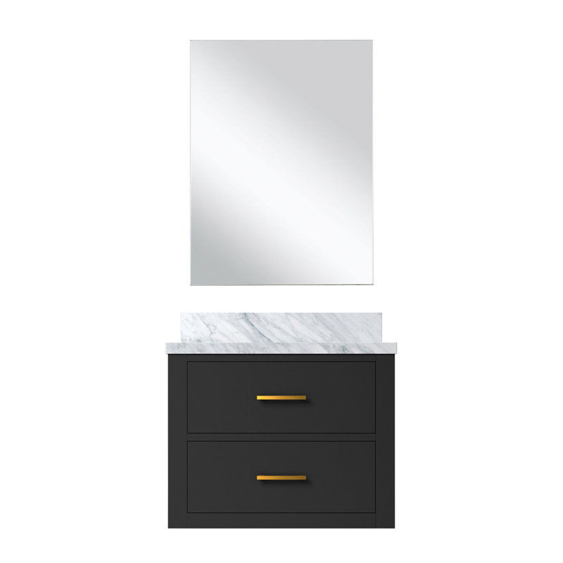 Meuble-lavabo simple noir avec comptoir en acrylique 18 po. Miroir - fermeture en douceur, bois massif, matériau de remplissage
