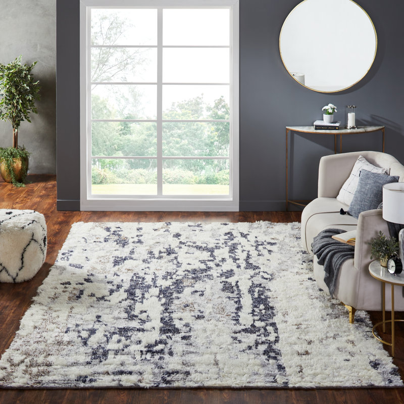 Wool Area Rug in Gray/Blue, Rectangle 9'6" x 13'6"