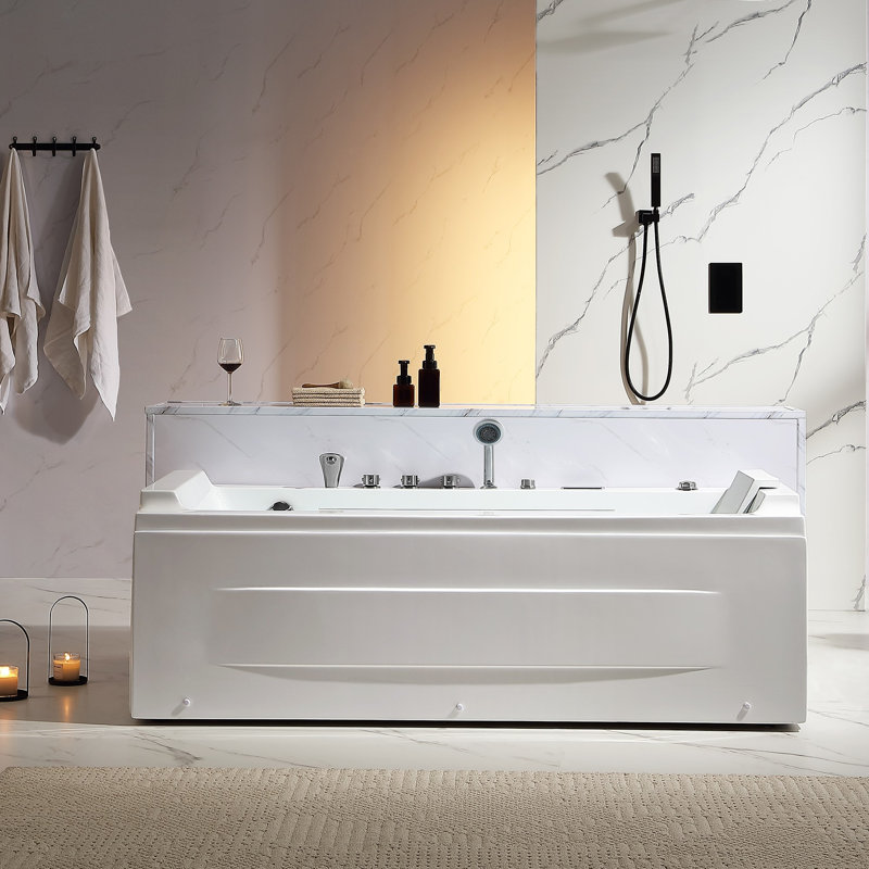 71 In. Alcove Whirlpool Air Combination Bathtub Rectangular Bath With Left Drain And Waterfall In White