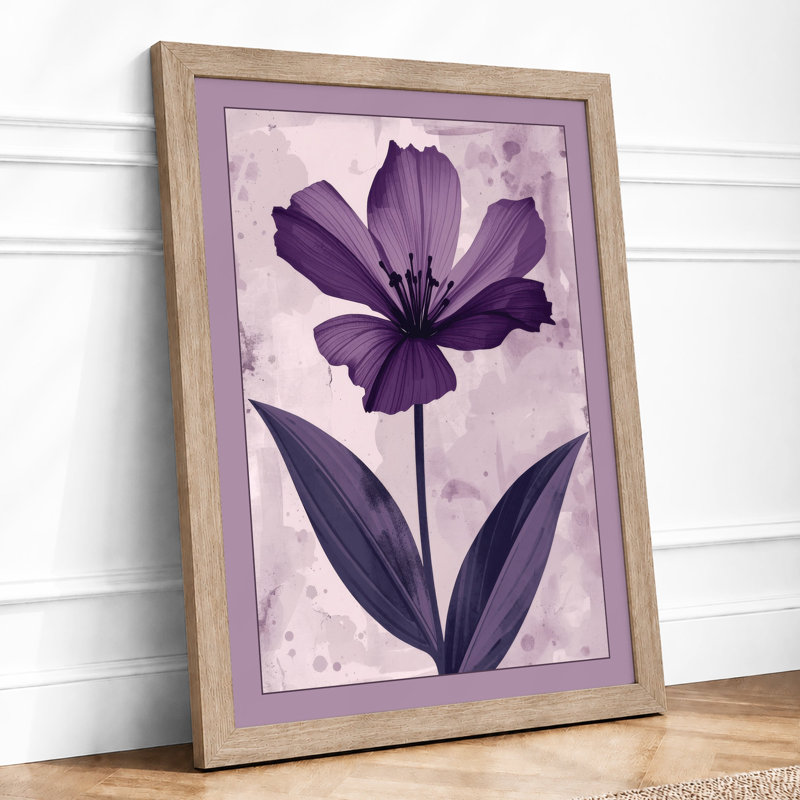 Purple Petals Botanical - Framed Print, A2 - 59.4 x 42.0 cm, Oak