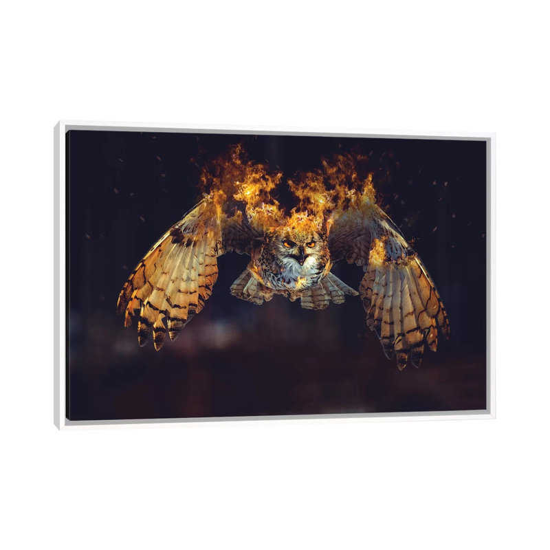 Owl On Fire by Paul Haag - Print on Canvas, 101.6 cm H x 66.04 cm W, White Framed