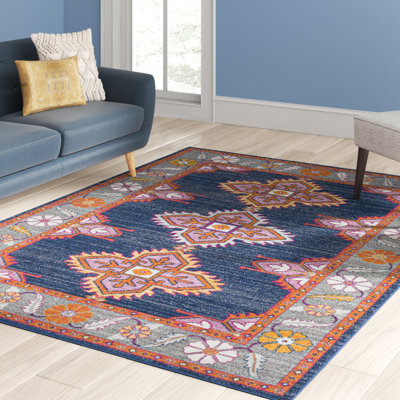 Adelia Oriental Blue/Orange Area Rug