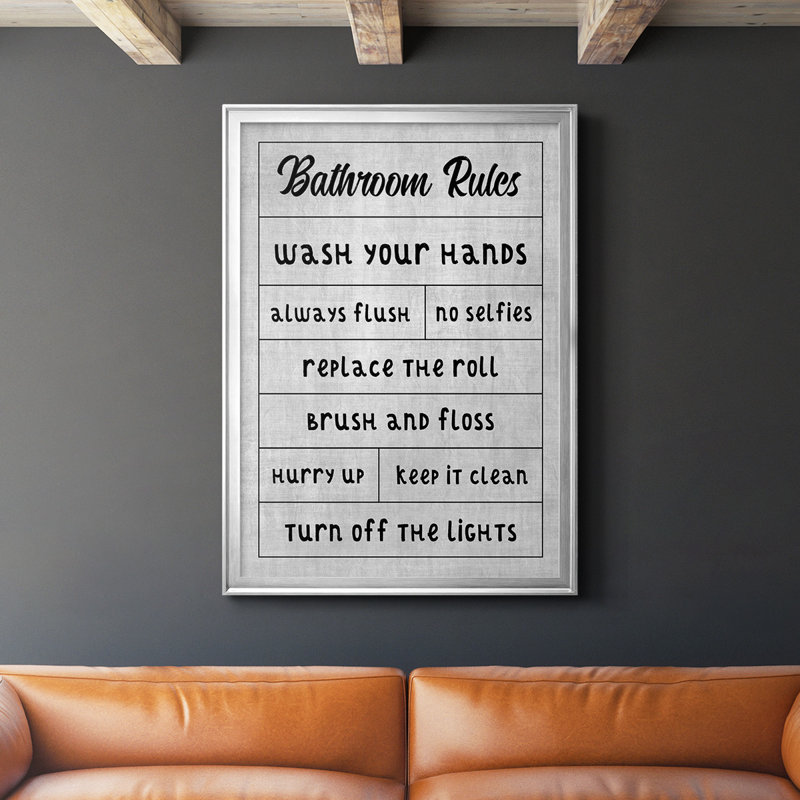 " Simple Bathroom Rules " Print, 24.5" H x 18.5" W x 1" D, Silver