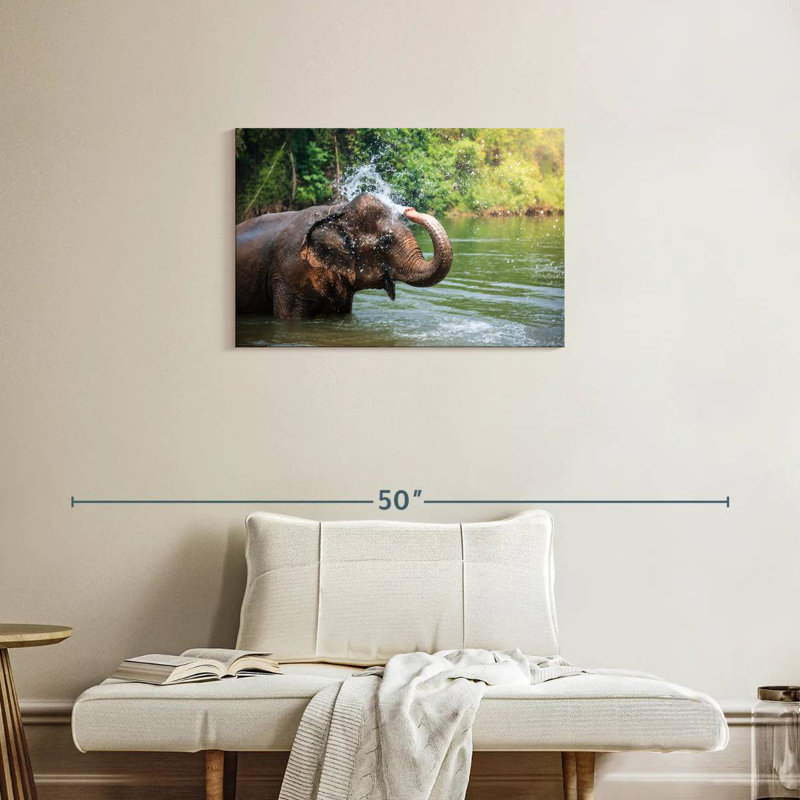 Elephant Throws Water, 20" H x 30" W