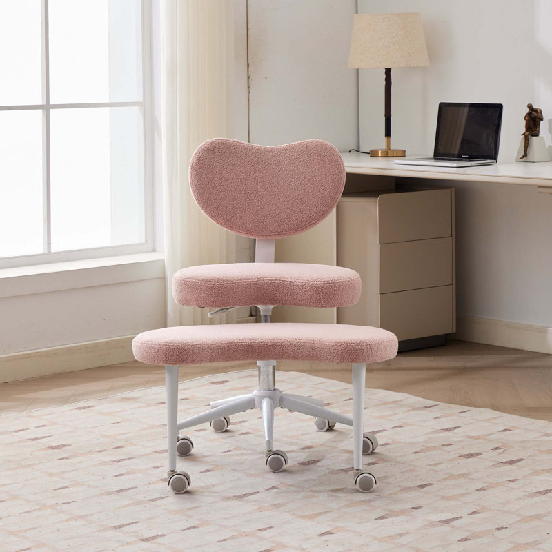 Fauteuil de méditation moderne plus avec pattes croisées, roues et tabouret réglable, Rose, Teddy