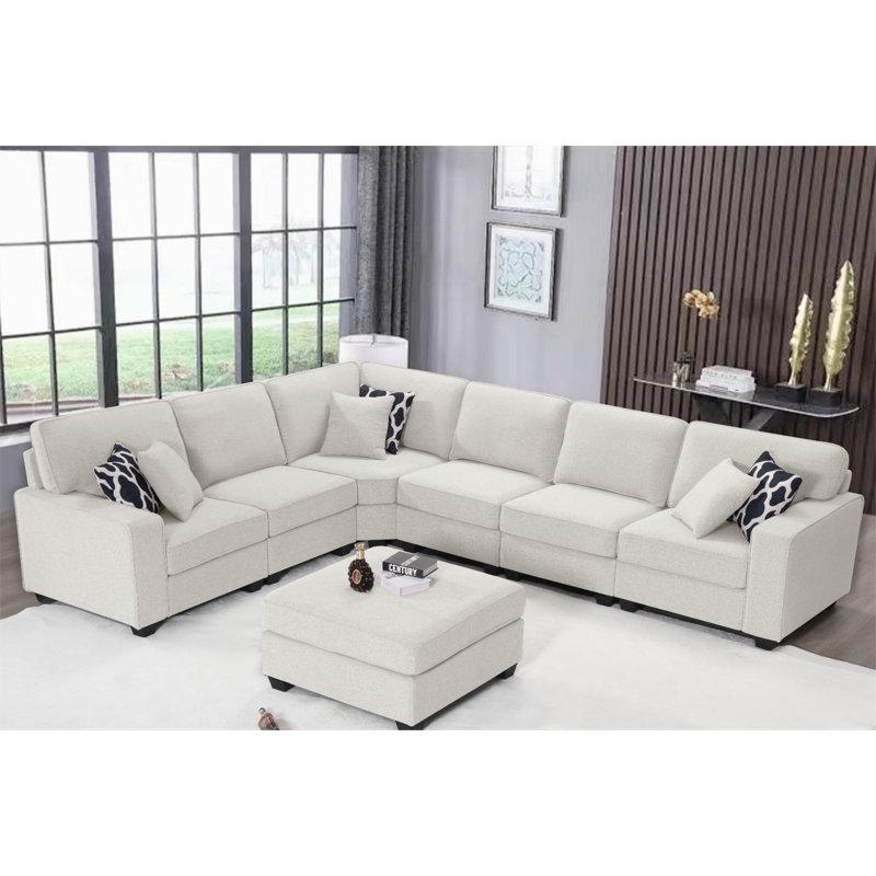 Canapé modulaire 8 pièces Rahyl, Mélange de polyester crème