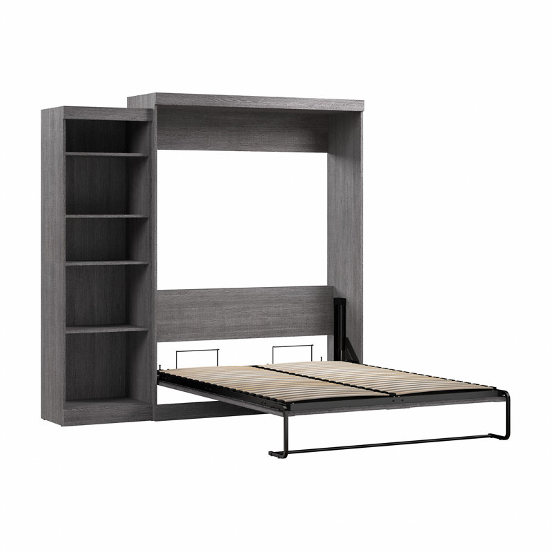 Arlex Storage Murphy Bed, Space-Saving Wall Bed for Multipurpose Room, Bark Gray, Queen