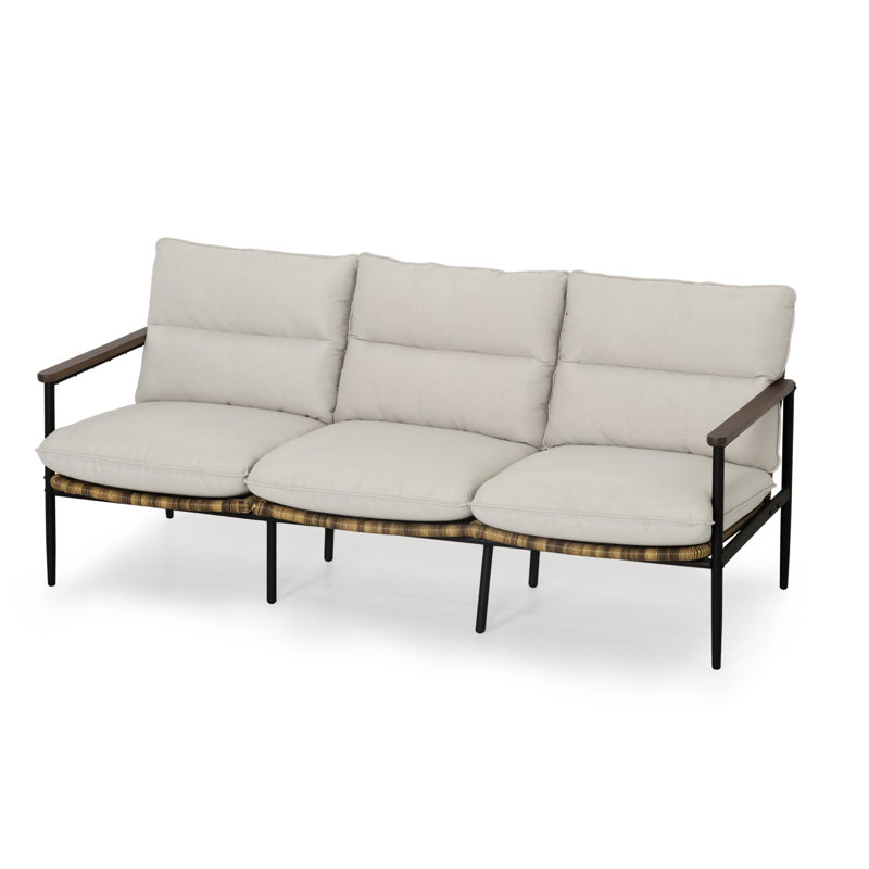 Berklee 3-Seat Aluminum Wicker Outdoor Sofa Couch With Gray Cushions