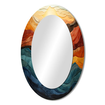 Coral Teal Bold Mountains Landscape - Landscapes Oval Decorative Mirror On Metal