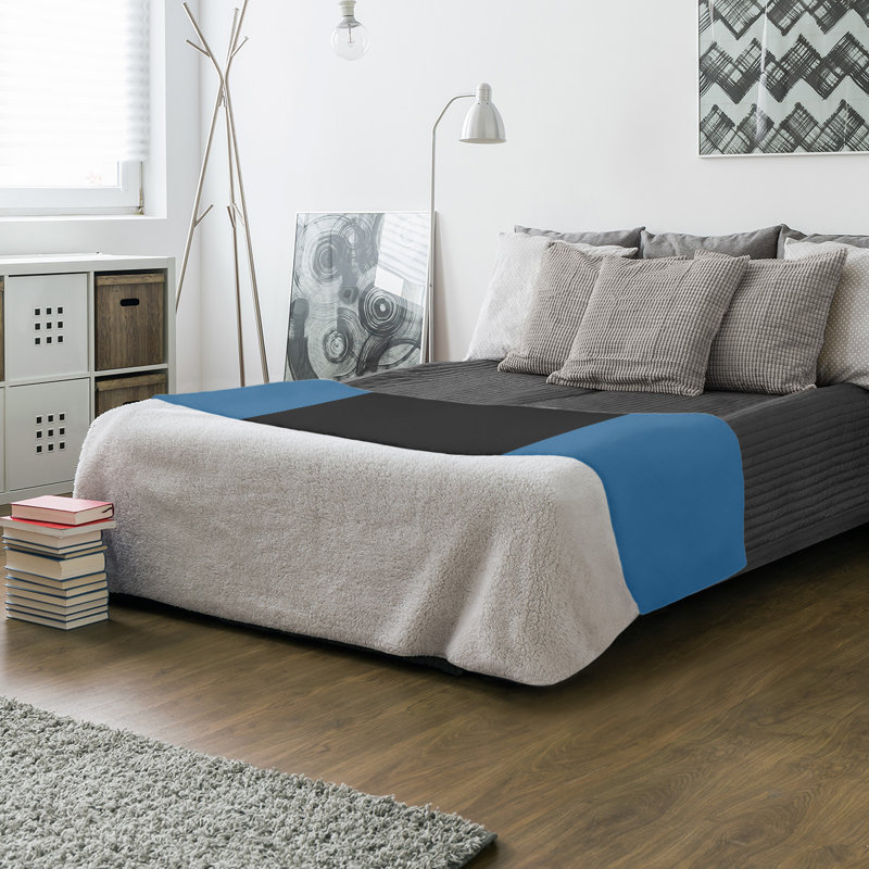 Quilted Throw Blanket, 50" x 60", Blue/Black/Blue, Mink Touch