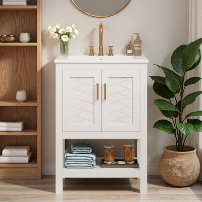 Meuble-lavabo simple autoportant 24 po avec plateau en céramique 24 po