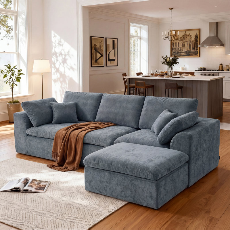 Canapé modulaire modulaire avec méridienne surdimensionnée et tissu moelleux de qualité supérieure, Chenille grise foncée