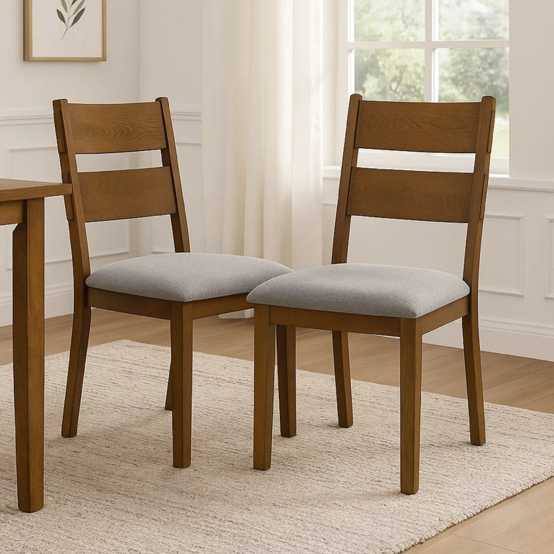 Ensemble de 2 chaises de salle à manger Lyoi, siège en tissu rembourré gris, pieds en bois brun