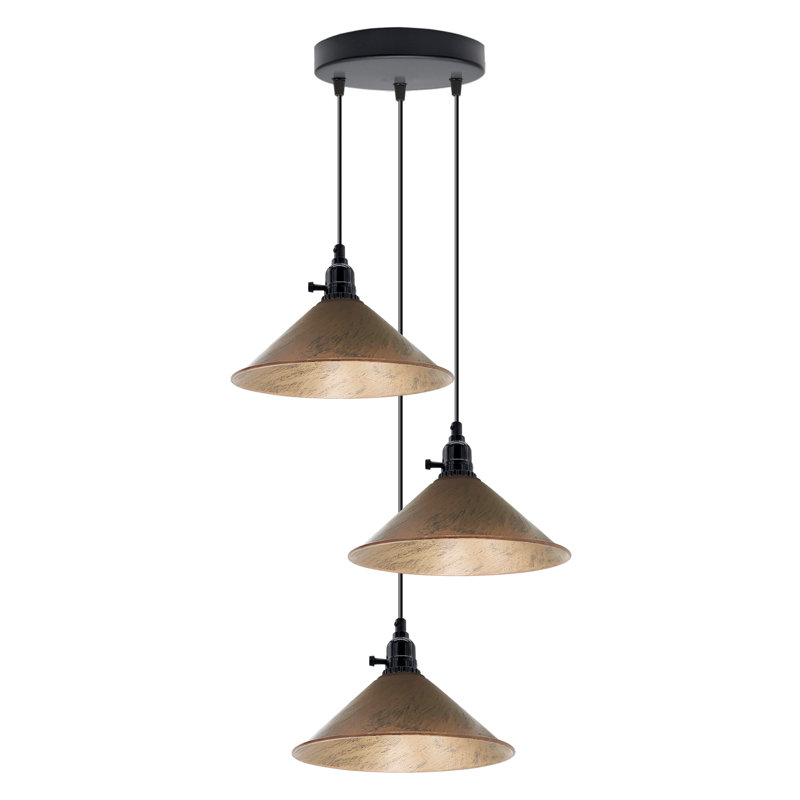 3-Light Cone Pendant Light – Industrial Kitchen Island Ceiling Fixture with Adjustable Height & E27 Bulbs, Brushed Copper