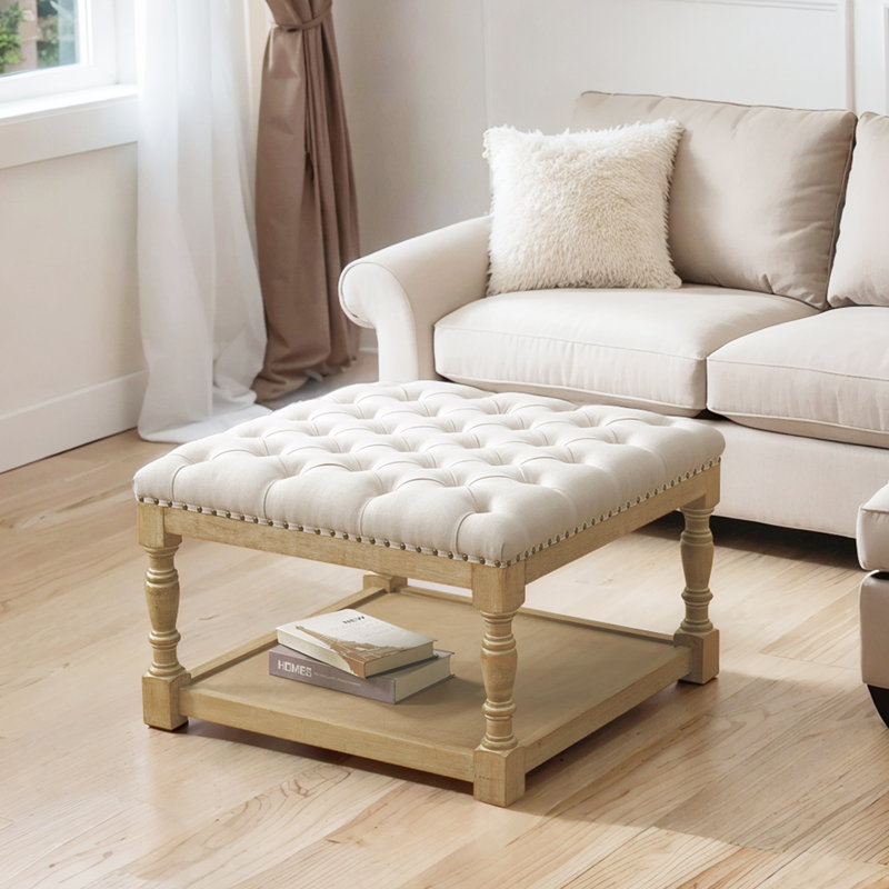 Repose-pieds capitonné avec rangement 28,35 po, Beige