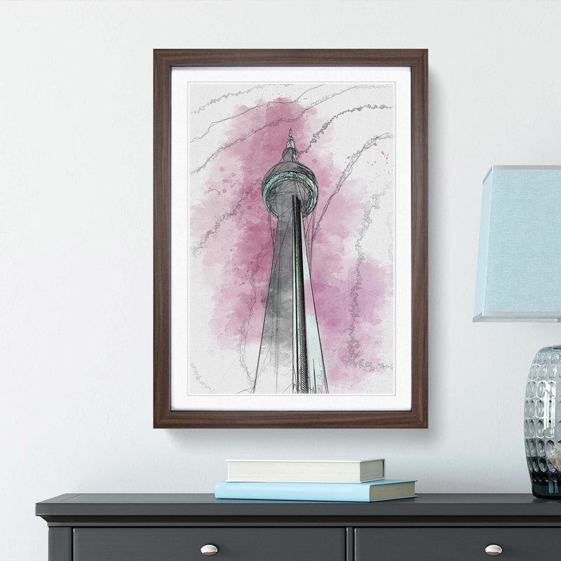 CN Tower in Toronto Canada Abstract Art - Picture Frame Graphic Art Print, 36cm H x 27cm W x 2cm D, Walnut Framed