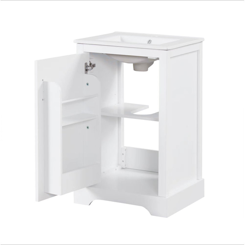 Meuble-lavabo de 20 po avec lavabo, armoire de salle de bain avec porte à fermeture douce, support de rangement et tablette réglable