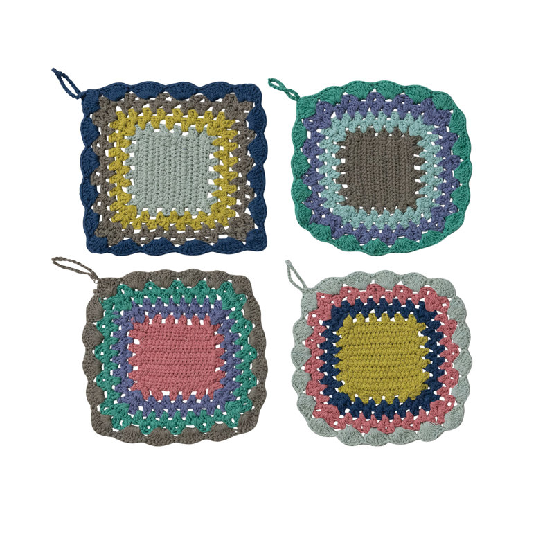 4-Piece Cotton Crocheted Scalloped Pot Holder Set