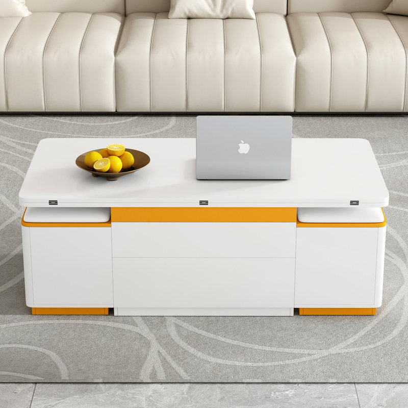 Table basse relevable avec rangement, table centrale multifonctionnelle réglable pour le salon, Blanc