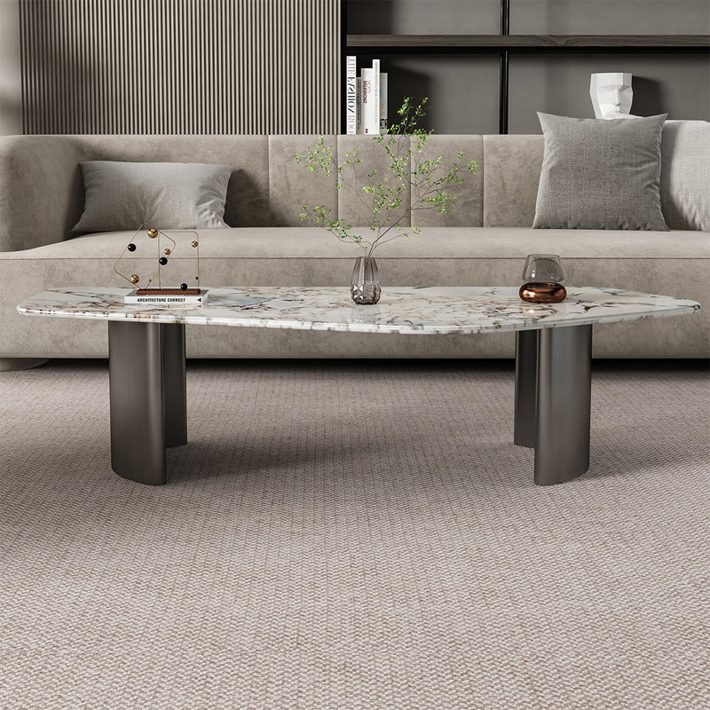 Unique-shaped minimalist marble coffee table, 15.7" H x 47.2" L x 23.6" W