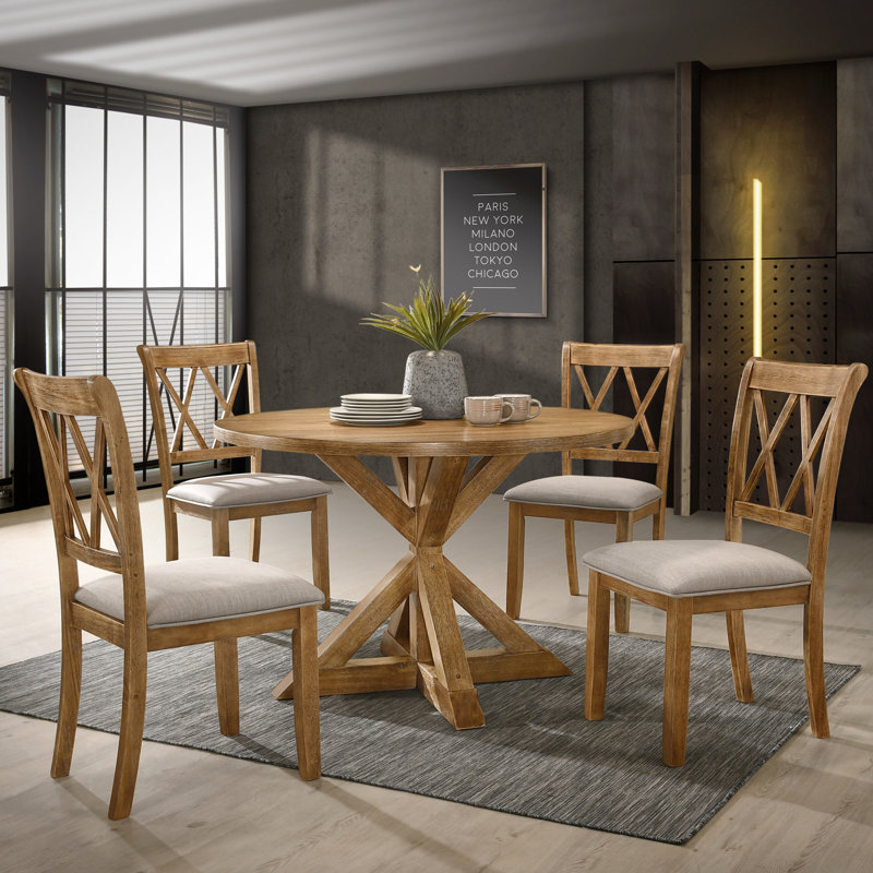 Ebbert 4 - Person Dining Set,Round Table Top,dining table set,dining room set, Oak
